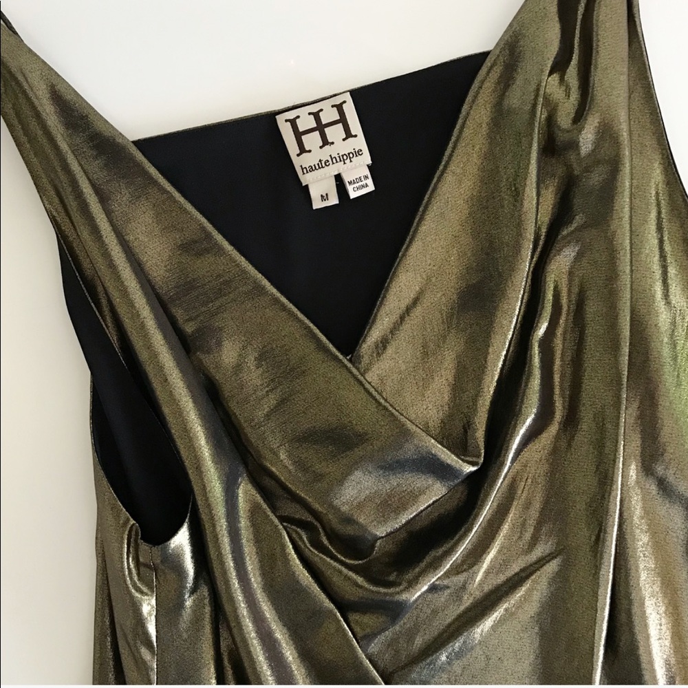 Haute Hippie Draped Lame Mini Dress In Bronze